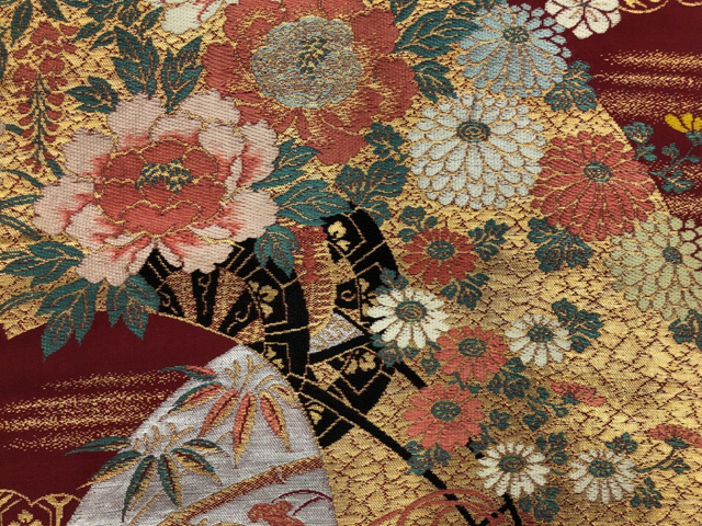 JAPANESE KIMONO / ANTIQUE NAGOYA OBI / WOVEN FLOWER CART